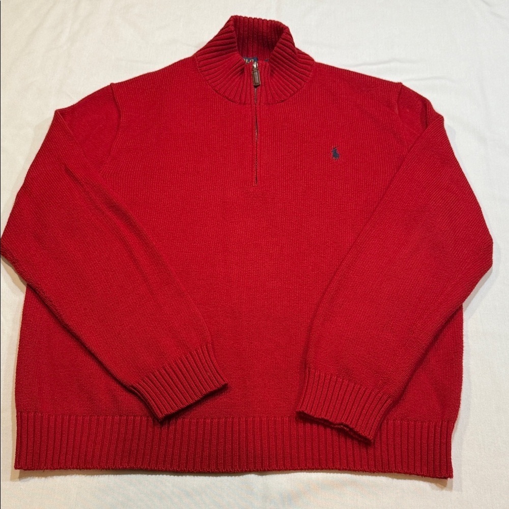 Ralph Lauren Men's 1/4 Zip-Up Red Sweater Size XL